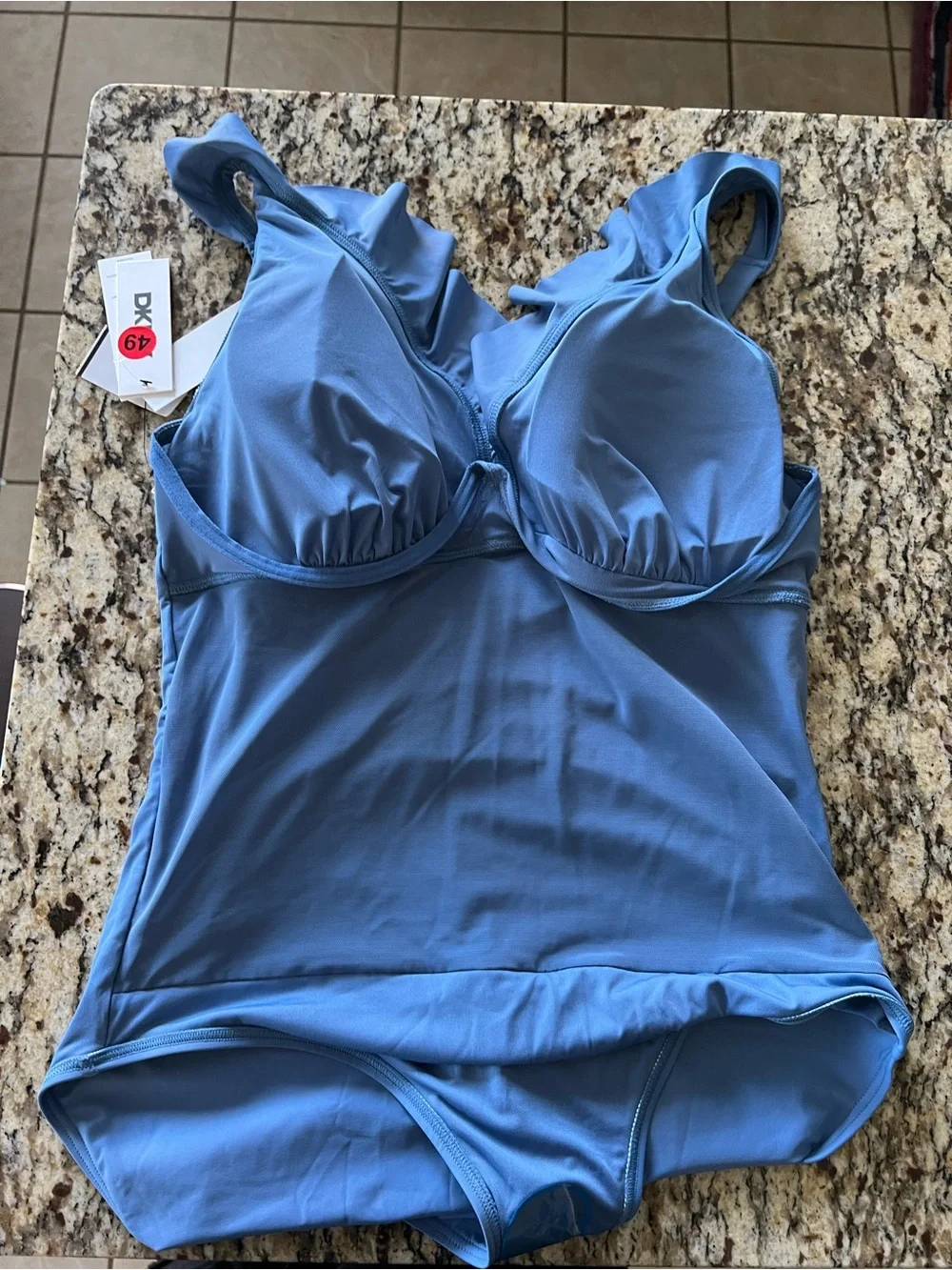 NWT DKNY Womens Ruffle Plunge Underwire Tummy Control One-Piece Swimsuit - Picture 8 of 8